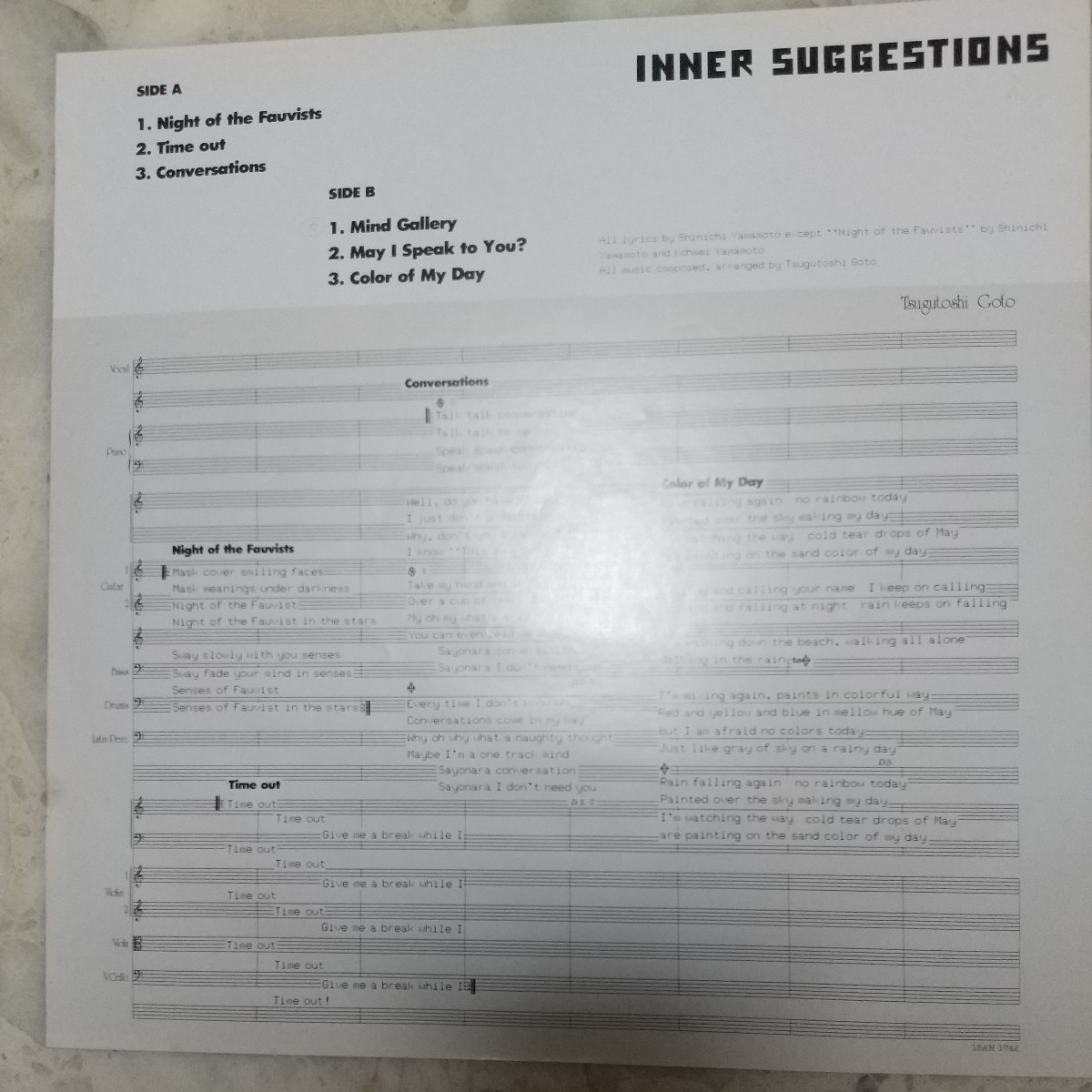 【12インチ】後藤次利/INNER SUGGESTIONS　6曲入り。☆入手困難☆〈大変貴重な非売品プロモ盤!〉　品番)15AH-1742　盤面ほぼ新品同様。_画像4