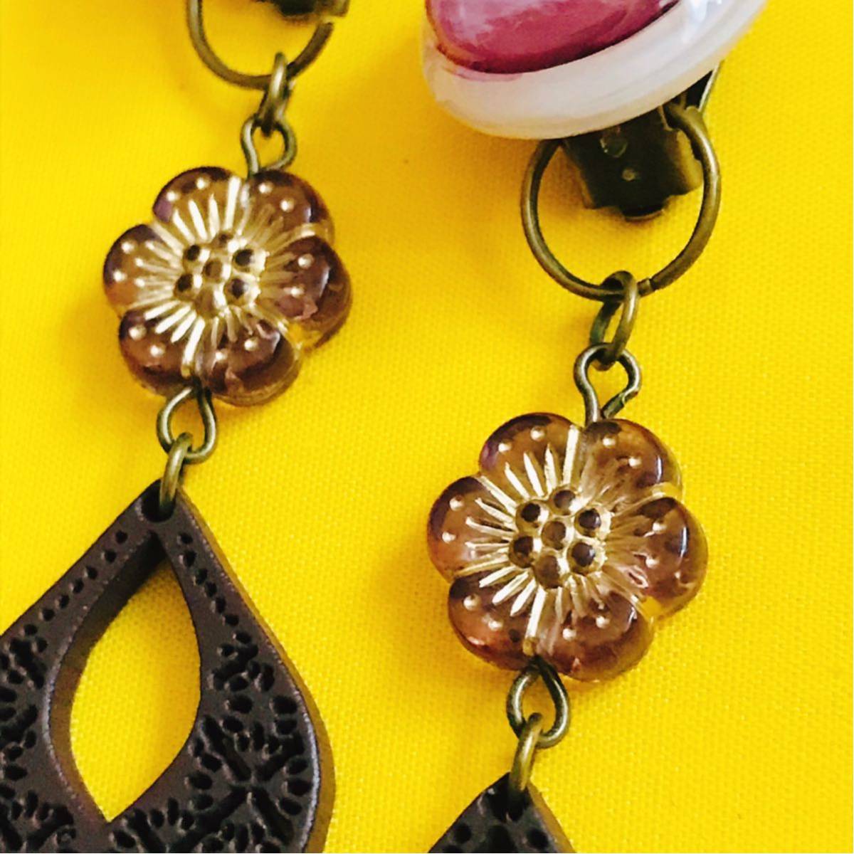  new goods prompt decision * antique style hand made earrings retro button acrylic fiber beads purple Brown flower flower wood beads 