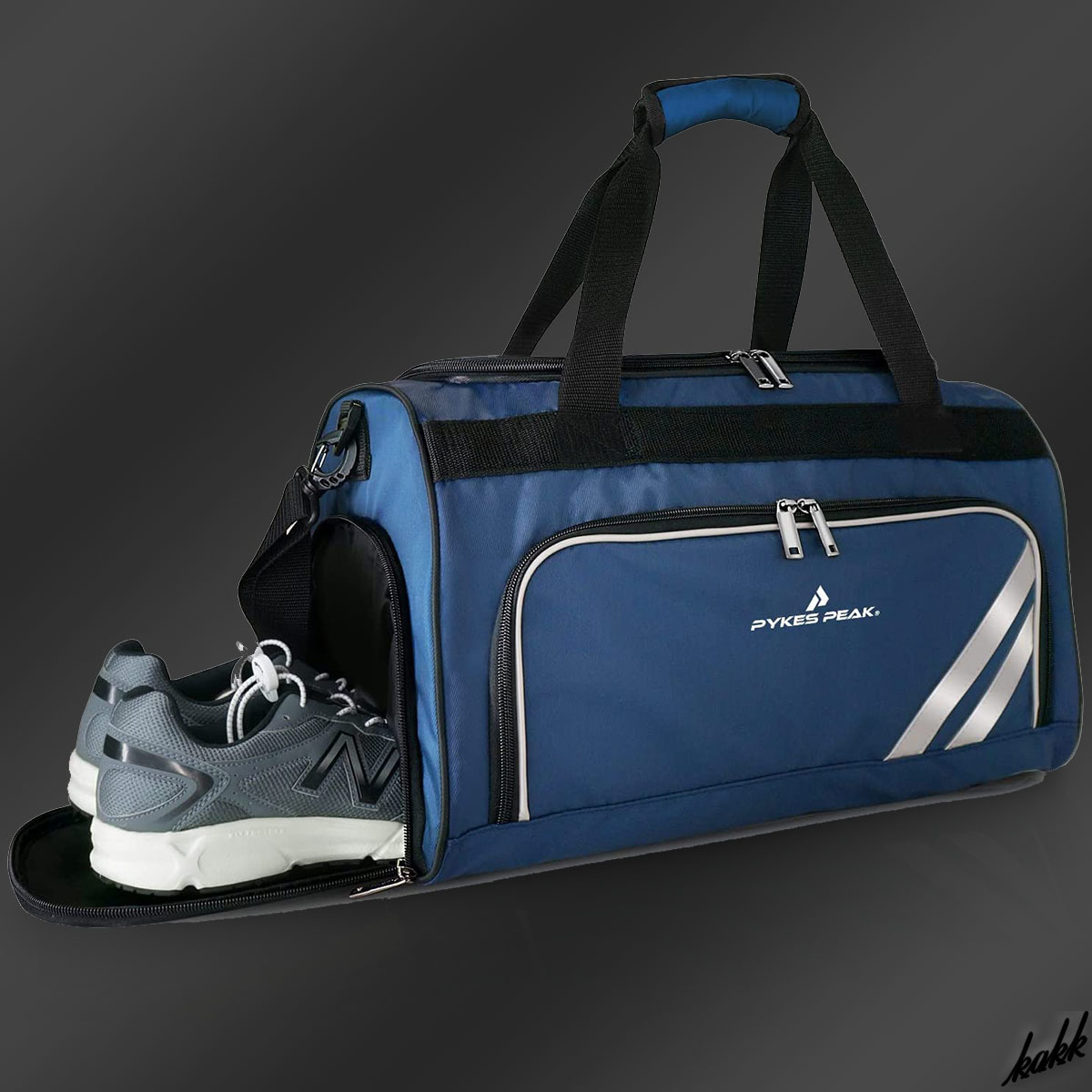 【旅行やジム通いにも便利なサイズ】 スポーツバッグ シューズ専用収納ポケット 2WAY機能 アウトドア ボストンバッグ ネイビーブルー