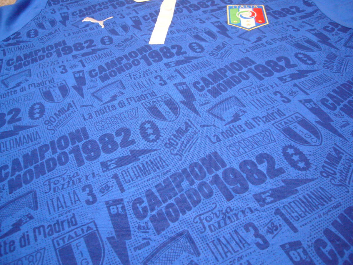 プーマ 1982年復刻 イタリア代表 cmpioni del mondo優勝記念ポロシャツ青 XLサイズ_画像8