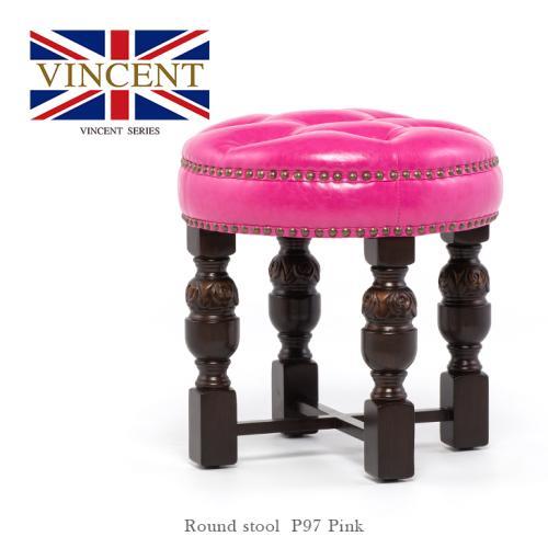 スツール オットマン 椅子 ラウンド 丸型 アンティーク チェスターフィールド ブルボーズ ピンク 合皮 英国 ヴィンセント 9004-R-S-5P97B_画像1