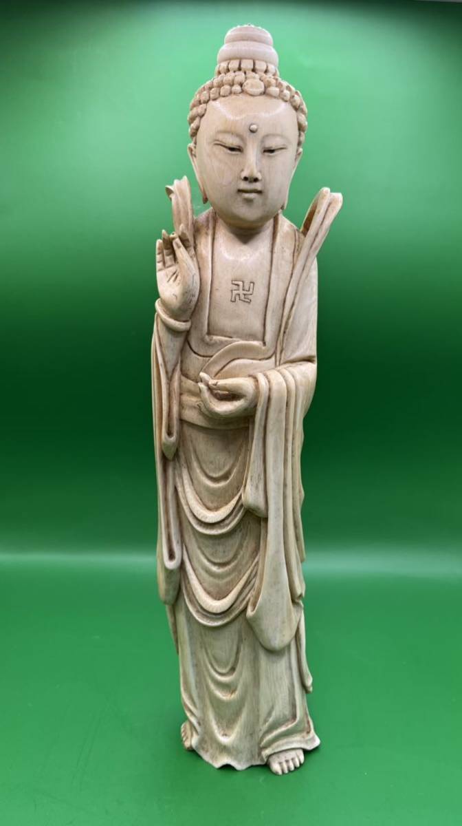 本象牙風 仏像 東洋彫刻 置物 象牙風 縁起物 時代物 重さ:約984g
