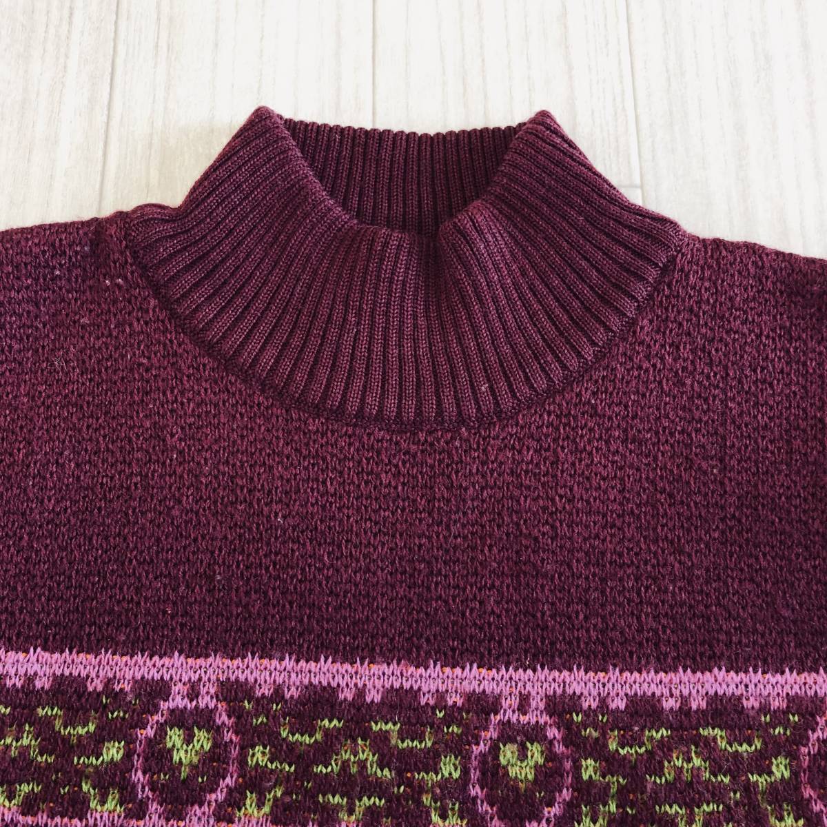 AS0228 UNITED COLORS OF BENETTON Benetton tops sweater knitted high‐necked 46 purple purple orange orange floral print wool botanikaru autumn winter 