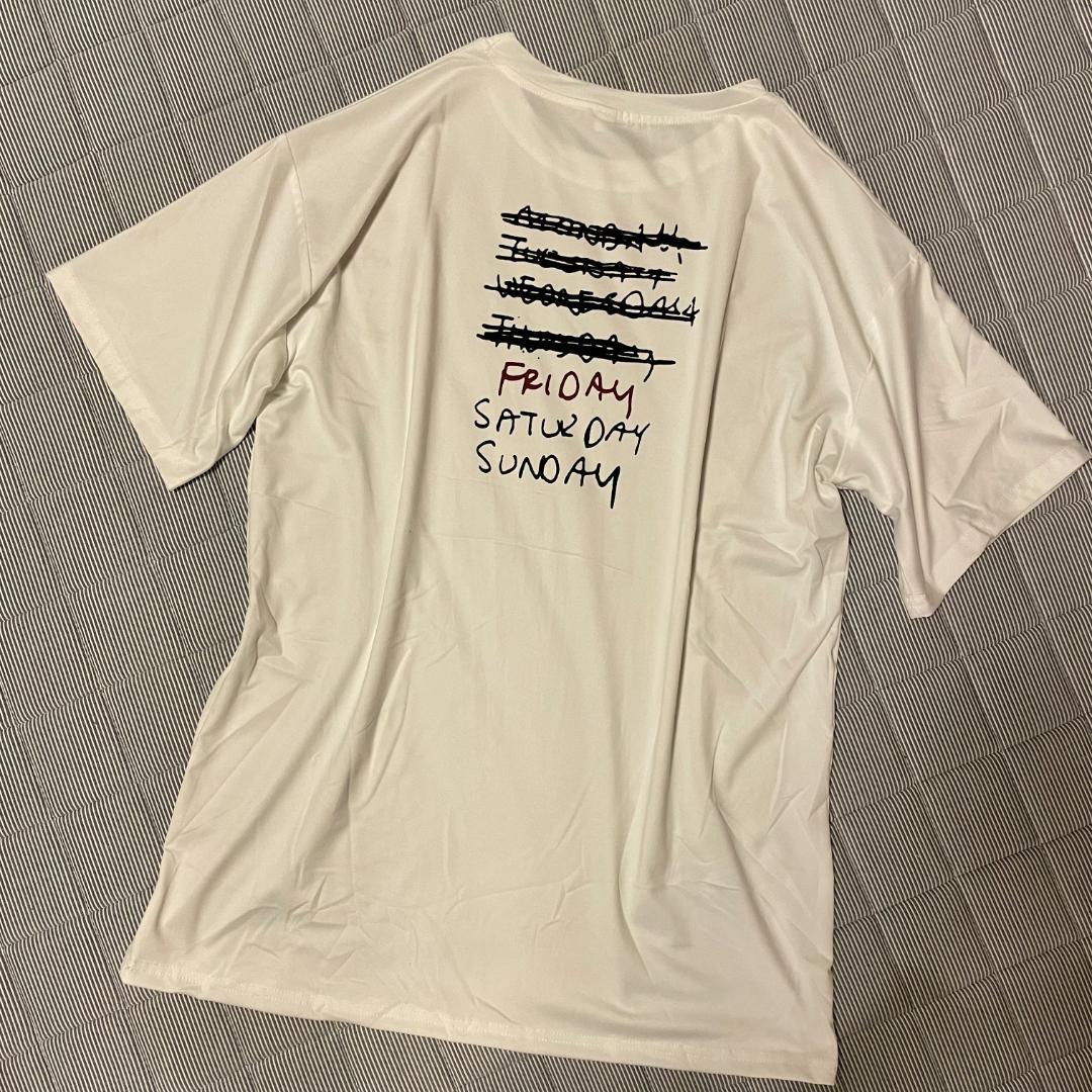 ホワイト　M　バックロゴ　スマイルプリントTシャツ　半袖