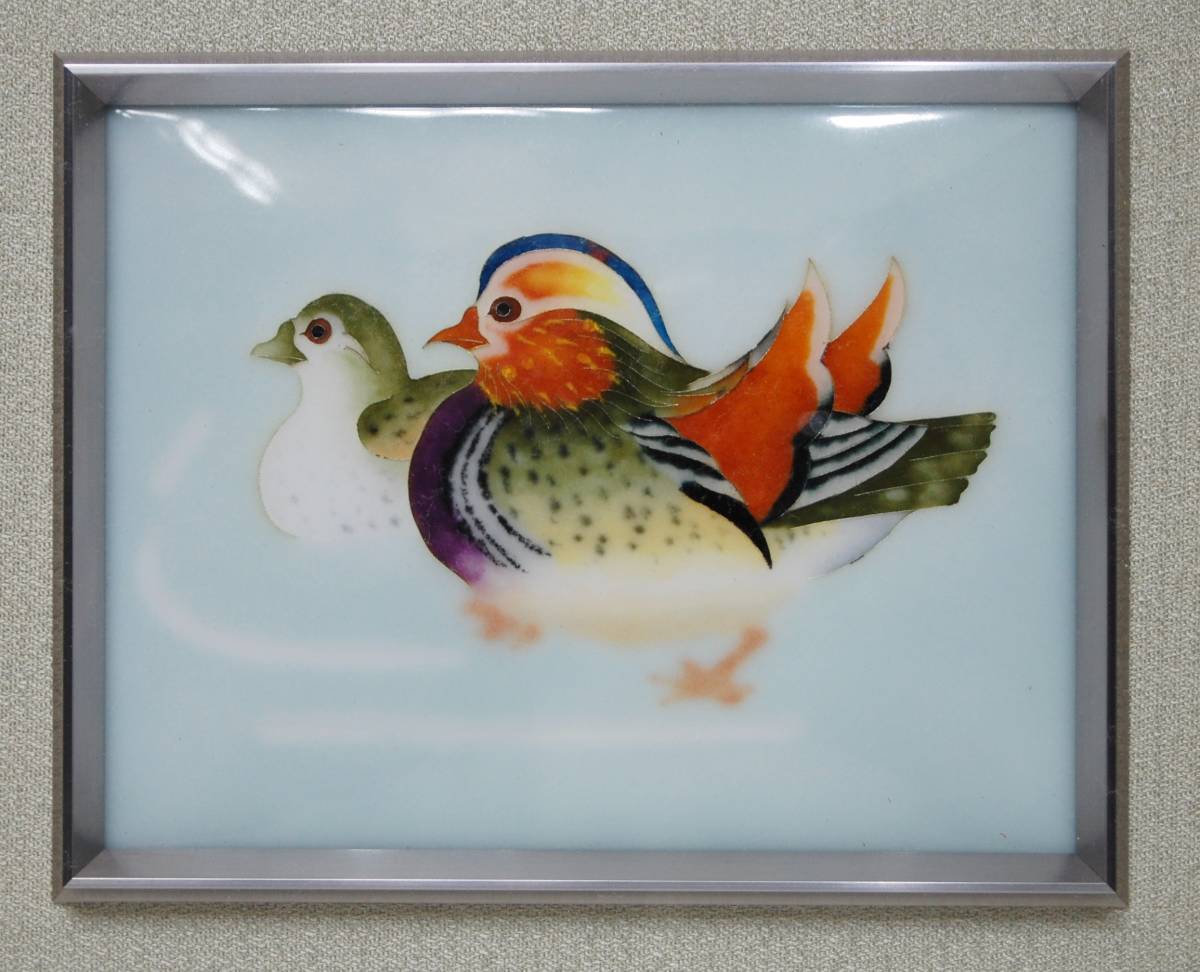 新品　【七宝焼】　七宝額　壁掛け　絵　置物　夫婦鳥 　オシドリ鴨　鴛鴦　ご縁　夫婦円満　幸運　　_画像3