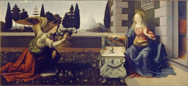 ふるさと納税 受胎告知 レオナルド・ダ・ヴィンチ 1485年 005S1 （はがせるシール式） 特大1260×576mm 壁紙ポスター ウフィツィ美術館（フィレンツェ） 宗教画