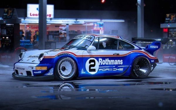 ポルシェ 911 レースカー 絵画風 新素材壁紙ポスター ワイド版603×376mm（はがせるシール式）001W2_画像1