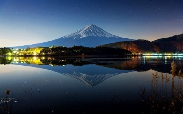  star empty. reverse . Fuji Mt Fuji night . outfall lake specular. lake . picture manner wallpaper poster extra-large wide version 921×576mm( is ... seal type )024W1