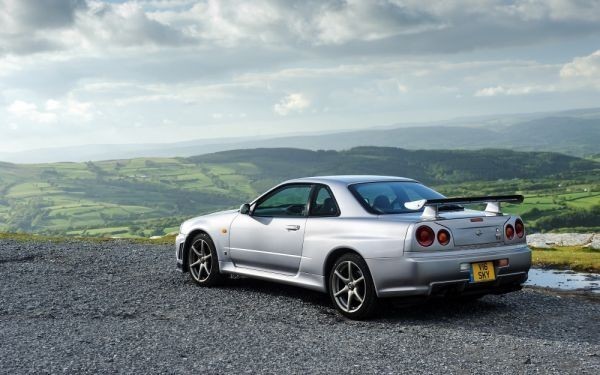  Nissan Skyline GT-R R34 SpecV silver 1999 year picture manner wallpaper poster extra-large wide version 921×576mm( is ... seal type )007W1