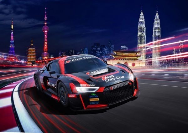 アウディ R8 LMS カップ 2017年 Audi 絵画風 壁紙ポスター 特大ワイド版921×576mm（はがせるシール式）003W1_画像1