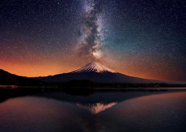 代購代標第一品牌 樂淘letao 夜の逆さ富士と天の川銀河富士山星空天体瞑想神秘的絵画風壁紙ポスター特大a1版0 585mm はがせるシール式