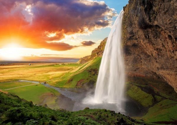 セリャラントスフォスの滝 アイスランド 神秘 癒し パワー 絵画風 壁紙ポスター 特大A1版830×585mm（はがせるシール式）021A1_画像1