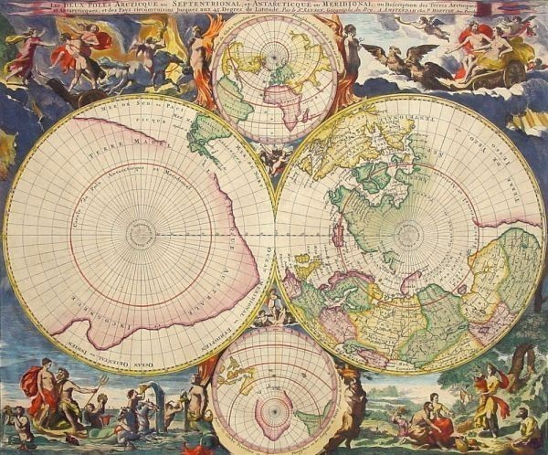 ヤフオク 古代 世界地図 アンティーク 北半球 南半球 絵画