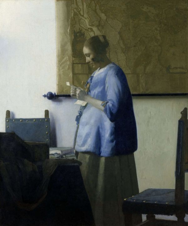 【フルサイズ版】ヨハネス・フェルメール 青衣の女 1662-63年 アムステルダム国立美術館 壁紙ポスター 495×594mm はがせるシール式 012S2_画像1