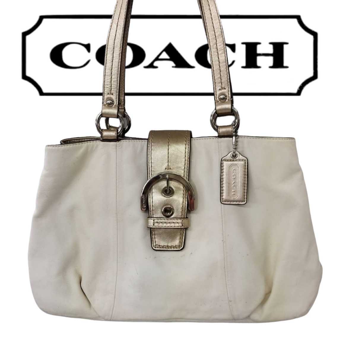 COACH コーチ レディース トートバッグ ホワイト 中古品_画像1