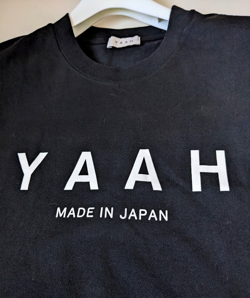 YAAH メンズL ヤア クルーネック ロゴプリント コットン 半袖Tシャツ 日本製 _画像5