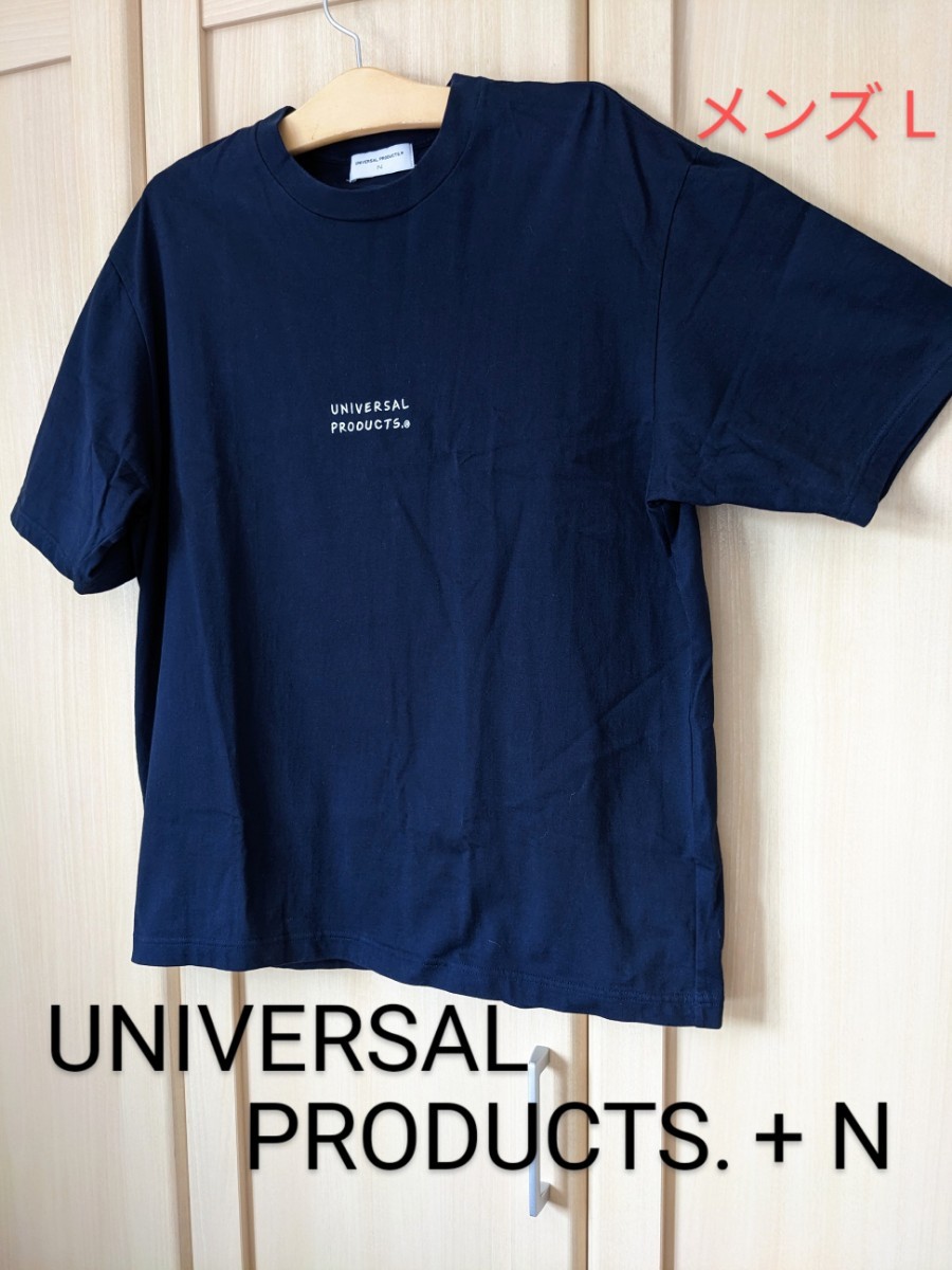 UNIVERSAL PRODUCTS ＋N メンズ3 ユニバーサルプロダクツ ＋ノリタケ コラボ クルーネック ロゴ刺繍 半袖Tシャツ L相当 ネイビー_画像1