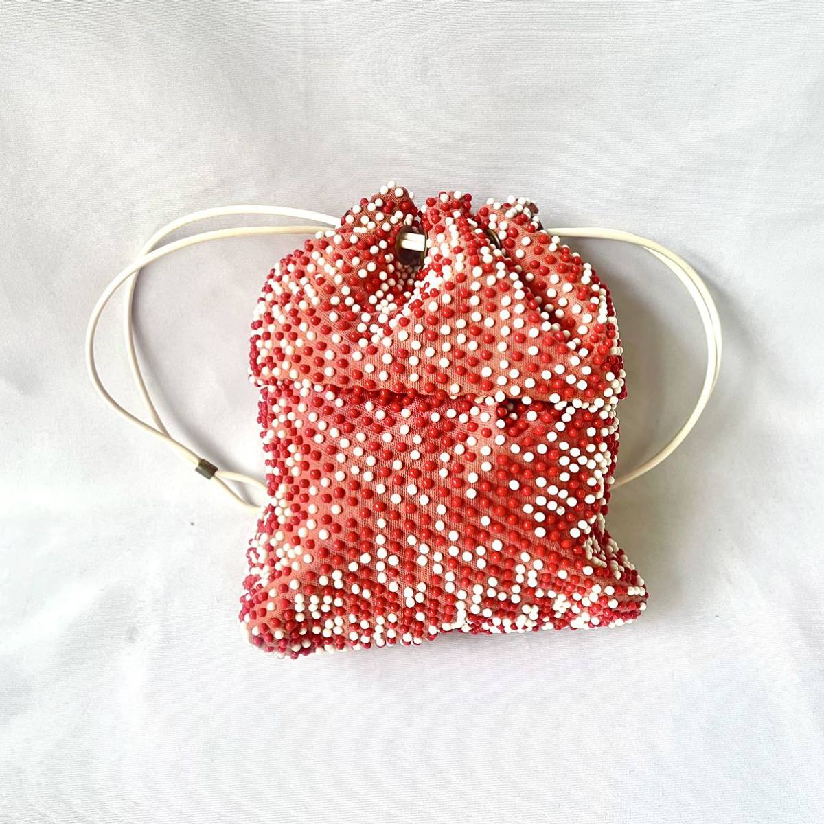 70s vintage pouch bag bag red beads 