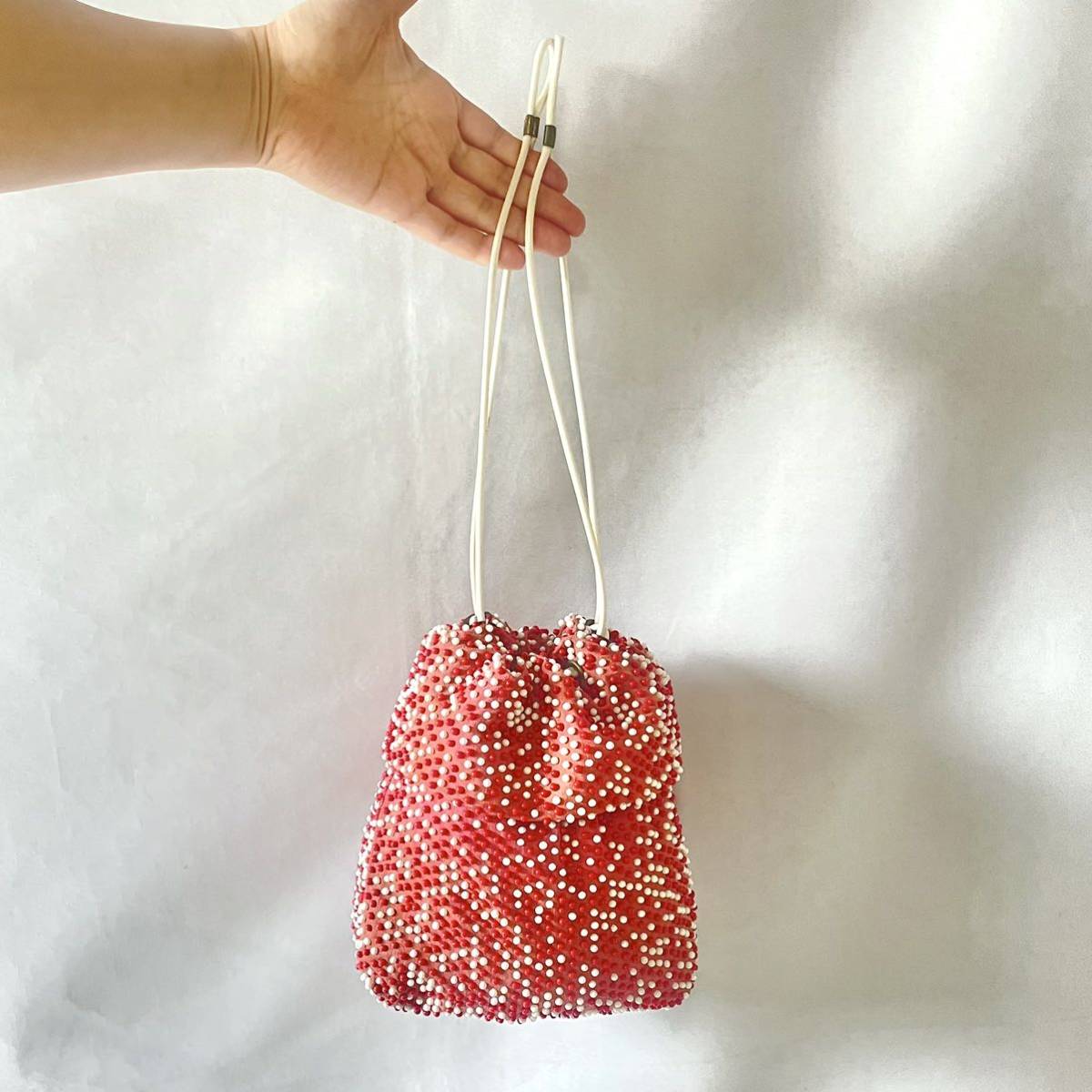 70s vintage pouch bag bag red beads 