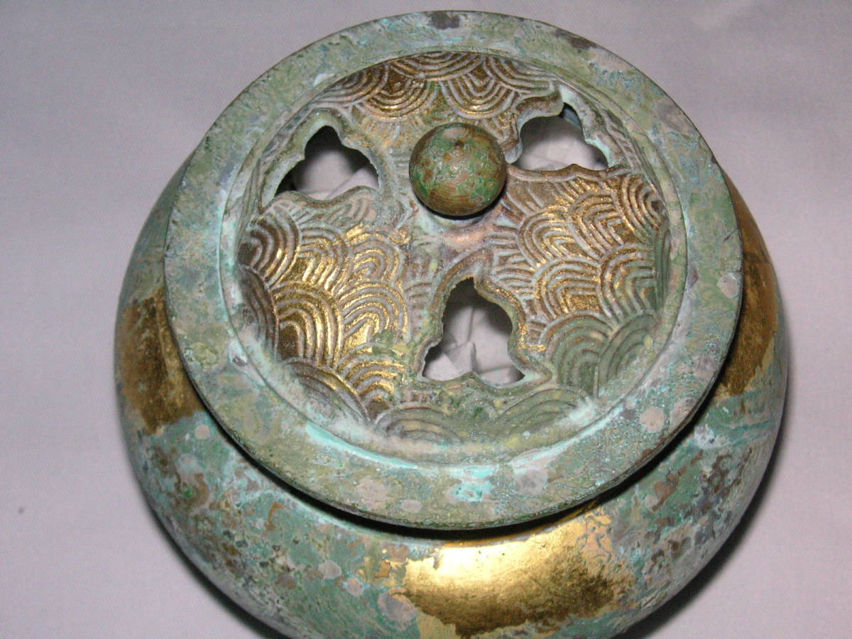 峰雲 純金箔本金 青銅 香炉 香煙 共箱 香道具(20131010 峰雲 純金箔本金 青銅 香炉 香煙 共箱 香道具(20131010