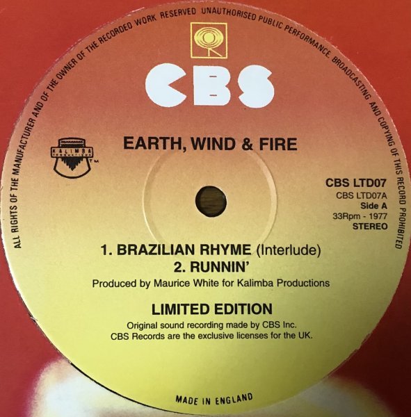 Earth, Wind & Fire - Brazilian Rhyme / Runnin' UK盤 12インチ Limited Edition 限定盤_画像2