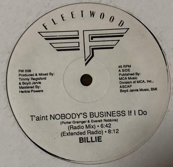 Billie - T'aint Nobody's Business if I Do US盤 12インチ Boyd Jarvis Timmy Regisford Garage Classic 80's_画像2
