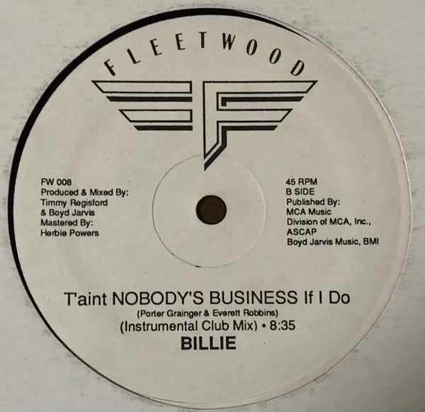 Billie - T'aint Nobody's Business if I Do US盤 12インチ Boyd Jarvis Timmy Regisford Garage Classic 80's_画像1