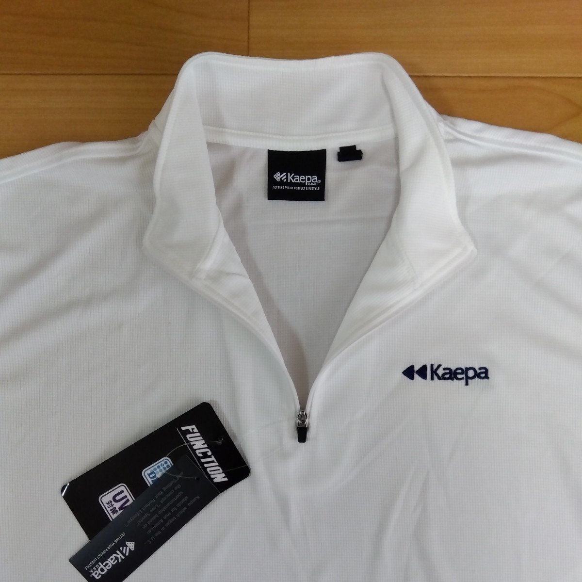 M ①Kaepa ケイパ 新品 半袖ポロシャツ 襟付きトップス ハーフジップ 白 メンズ紳士 アウトドア スポーツ ゴルフウェア ドライ UV対策 golf