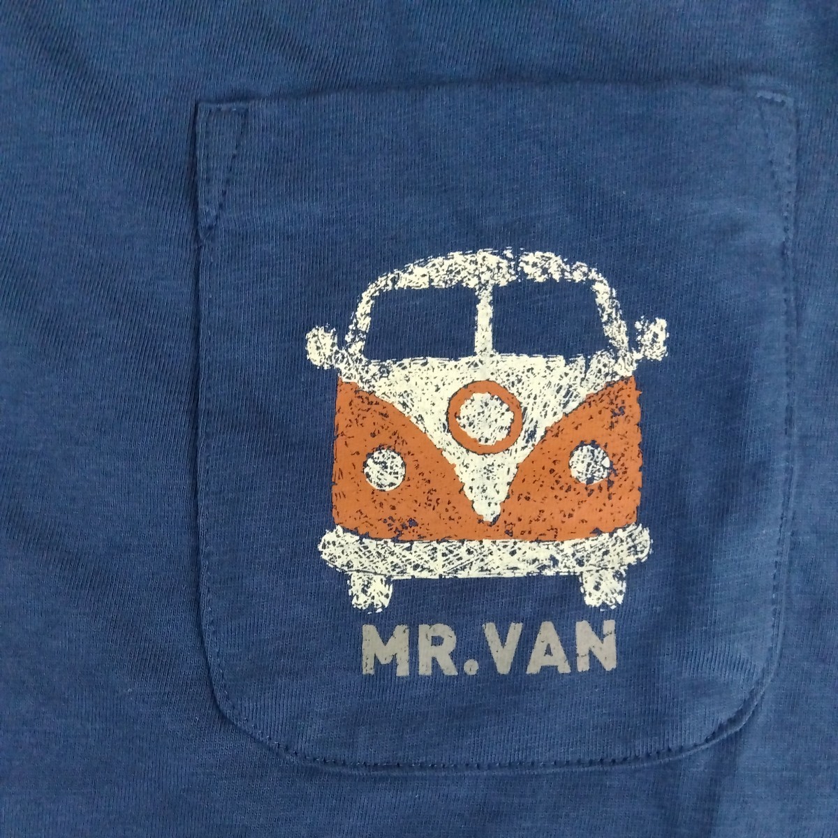 L ミスターヴァン MR.VAN 新品　半袖Tシャツ　トップス　カットソー　青　胸ポケット　タイプ2風プリント メンズ紳士 アウトドア　レジャー