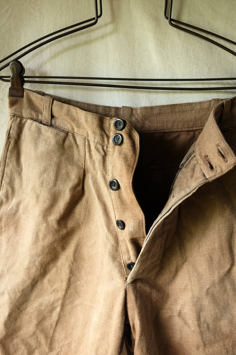 1930's フランス ヴィンテージ リネンショートパンツ ワークパンツ 30s