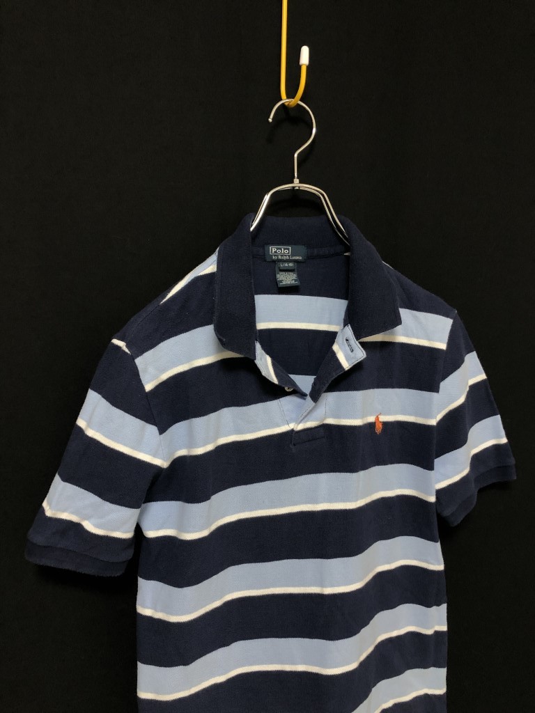 ◆Polo by Ralph Lauren ポロ ラルフローレン 半袖ポロシャツ ボーダー　L(14-16)　_画像2