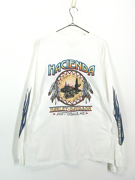 古着 00s USA製 HARLEY DAVIDSON ブルー ファイヤー イーグル 長袖 ポケット Tシャツ ロンT XL 古着_画像3