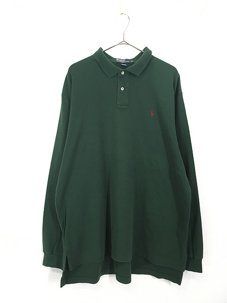 古着 90s Polo Ralph Lauren ポニー 刺しゅう ソリッド 長袖 ポロ シャツ ロンポロ 緑 XL 古着_画像1