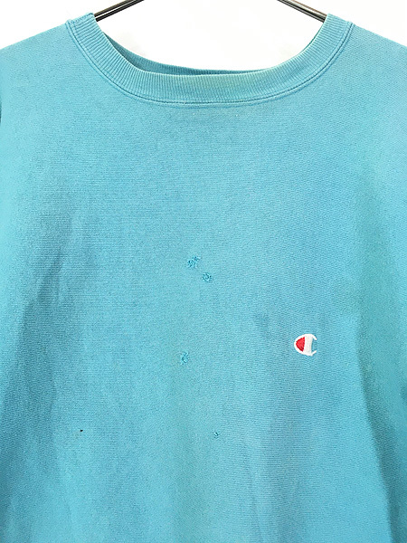 古着 90s USA製 Champion Reverse Weave ワンポイント リバース スウェット 水色 XL 古着_画像2