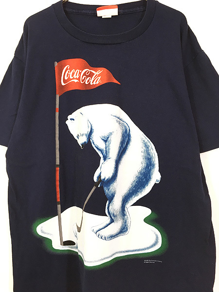 古着 90s USA製 Coca Cola コーラ ゴルフ シロクマ ドリンク 企業 Tシャツ XL 古着_画像2