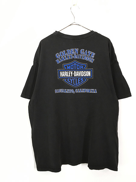 古着 90s USA製 HARLEY DAVIDSON オオカミ ウルフ ブルー シールド Tシャツ XXL 古着_画像3