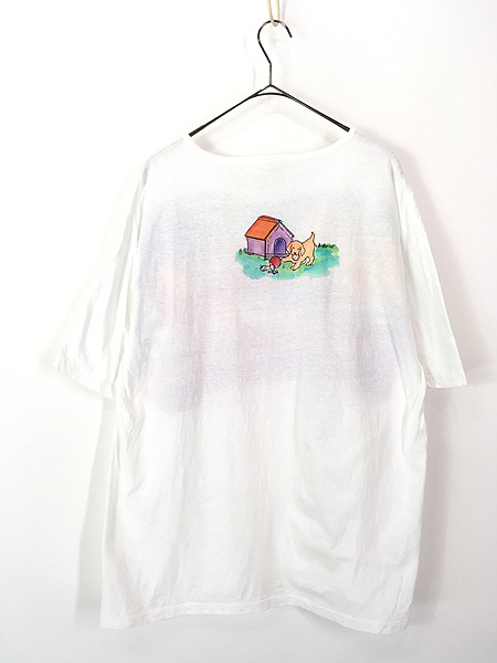 レディース 古着 90s 犬 わんちゃん 大集合 くつろぎタイム ペイント デザイン Tシャツ XL位 古着_画像3