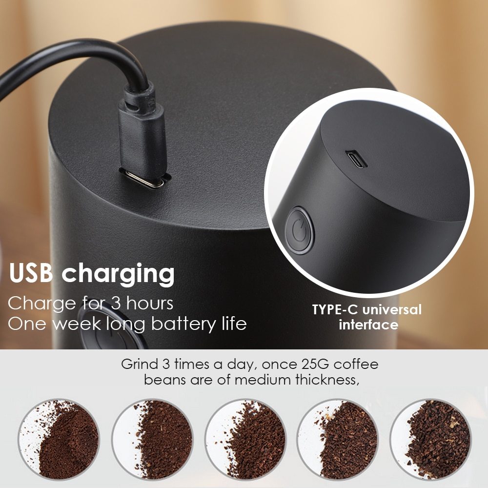 ミニ　電動　コーヒーグラインダー　USB　充電式　家庭用　オフィス用　120ml　ブラック　black_画像4