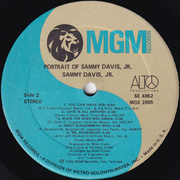 米国LP☆ SAMMY DAVIS, JR. Portrait Of Sammy Davis, Jr.（US MGM SE-4852）サミー・デイヴィス Jr._ALTO PRODUCTIONSの表示が右端にあります