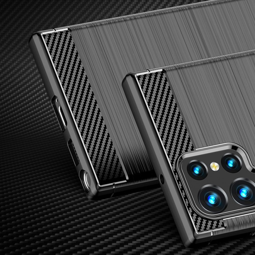ブラック Galaxy S23 Ultra ケース TPU 透明 保護ケース 炭素繊維 耐衝撃 吸収 ギャラクシー エーフィフティフォー ファイブジー 専用 Case_画像5