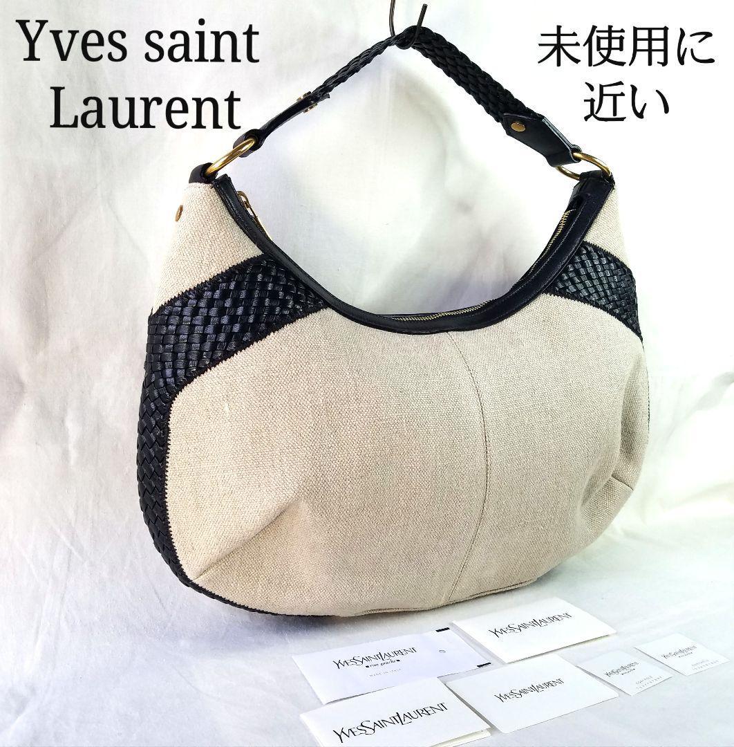 イヴ・サンローラン リヴゴーシュ コンビメッシュショルダー イントレチャート ショルダーバッグ 麻 Yves saint Laurent rivegauche