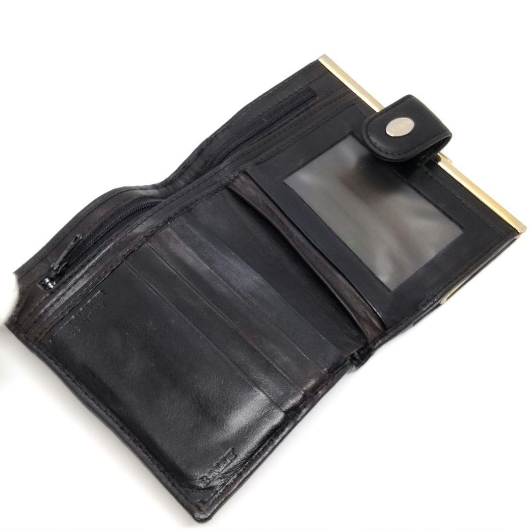 美品 バリー BALLY マトラッセ ラムスキン レザー がま口 二つ折り財布 ブラック 黒 キルティング ジュニインレザー 定期入れ イタリア製