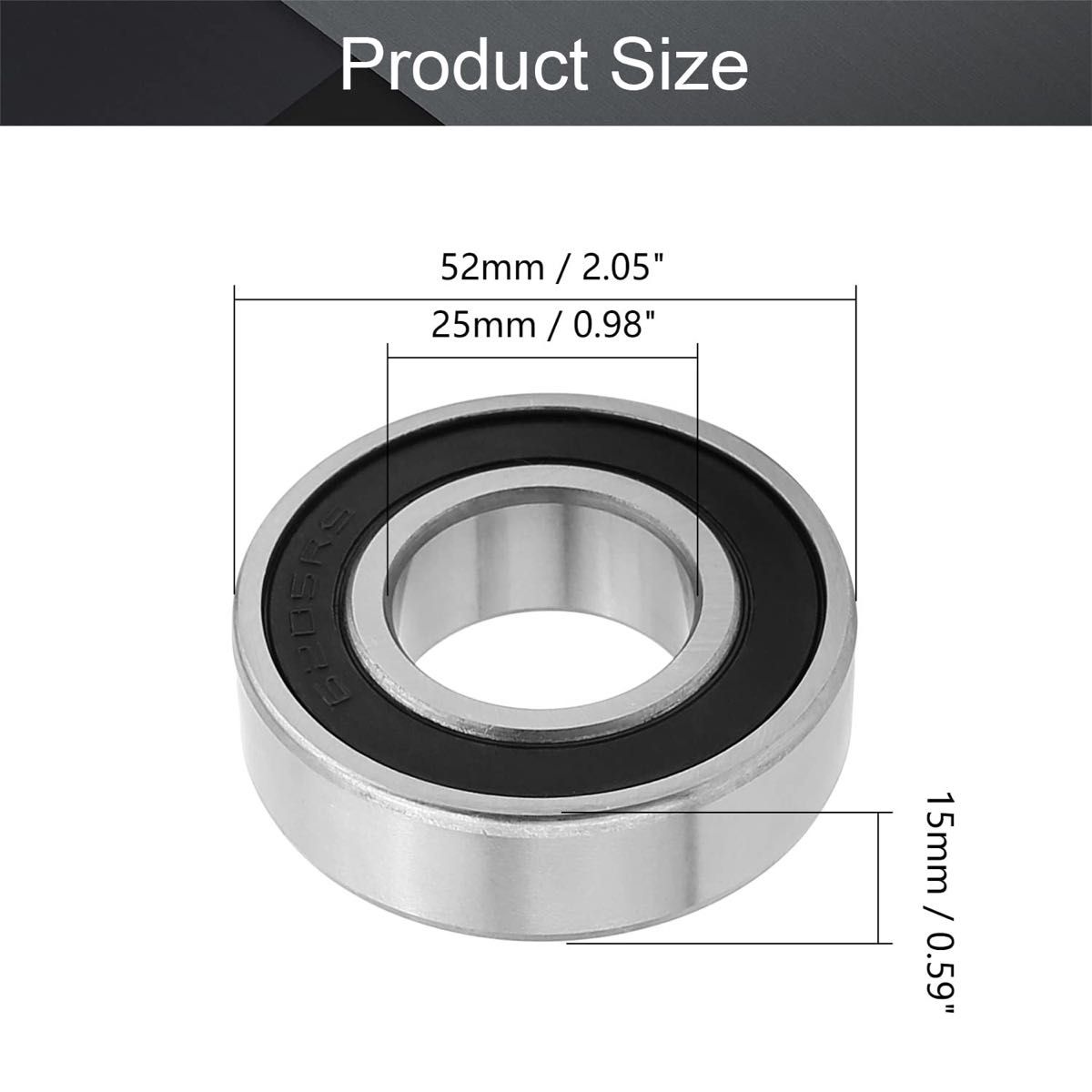 MroMax ベアリング 軸受け 深溝玉軸受 25mm内径 52mm外径 15mm厚さ 製品モデル6205 2RS 1個入り