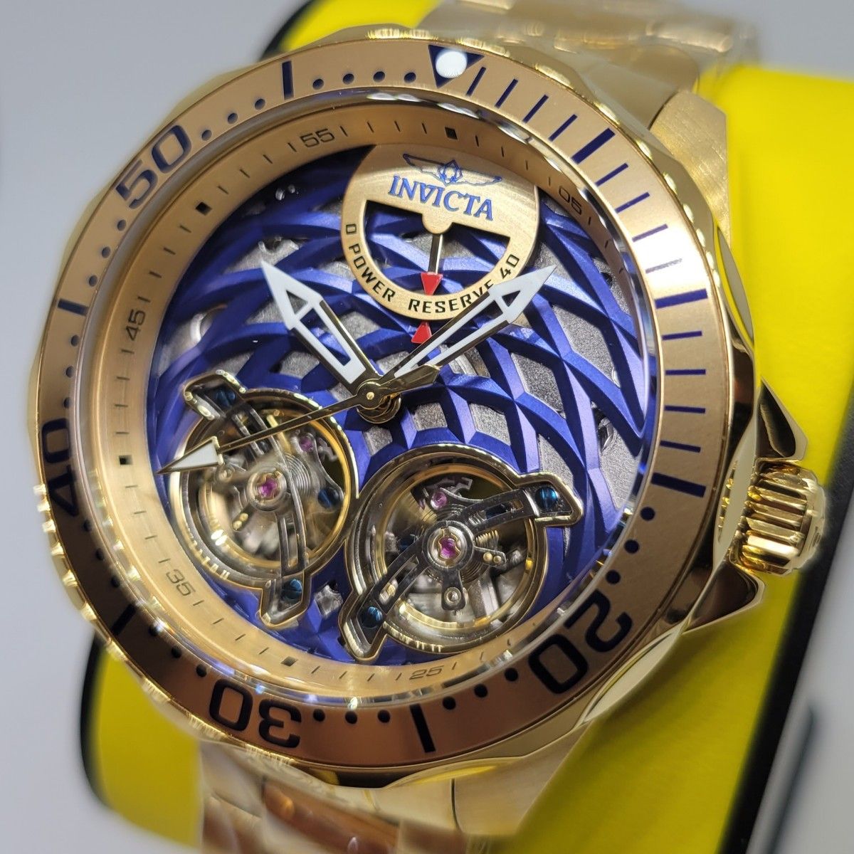 ビジュアル系ダイバー☆Invicta インビクタ 38567 47mm グランドダイバー デュアルオープンハート ゴールド×ブルー