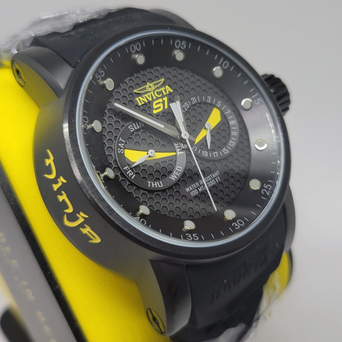 《実用性◎》Invicta インビクタ 12789 48mm S1 Rally ninja(忍者) デイデイト ブラック＆イエロー