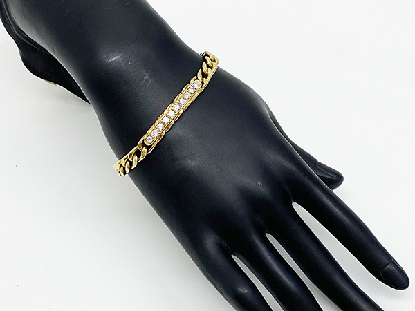 [ free shipping ]18 gold diamond 1.13ct flat bracele 2 surface 19.1g 17cm * K18 gold metal ( used )