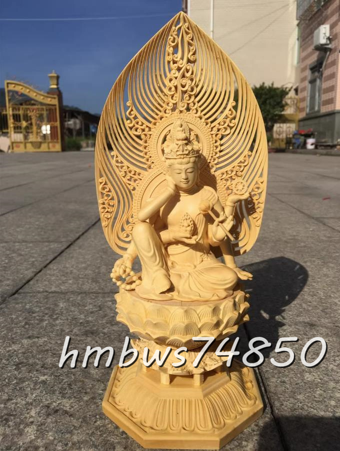 美品 仏教美術 如意輪観音菩薩 坐像 仏像 彫刻 ヒノキ檜木 自然木 職人 手作り 置物 美術品 東洋彫刻 高さ30cm