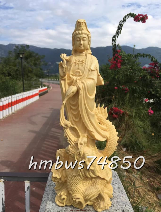 新品 仏教美術 観音菩薩立像 仏像 彫刻 ヒノキ檜木 自然木 職人 手作り 置物 美術品 東洋彫刻 高さ29cm