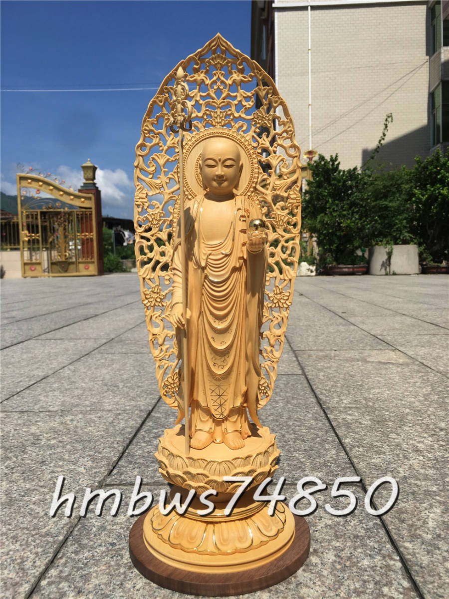 稀少品 仏教美術 地蔵菩薩 立像 仏像 彫刻 ヒノキ檜木 自然木 職人 手作り 置物 美術品 東洋彫刻 高さ50cm