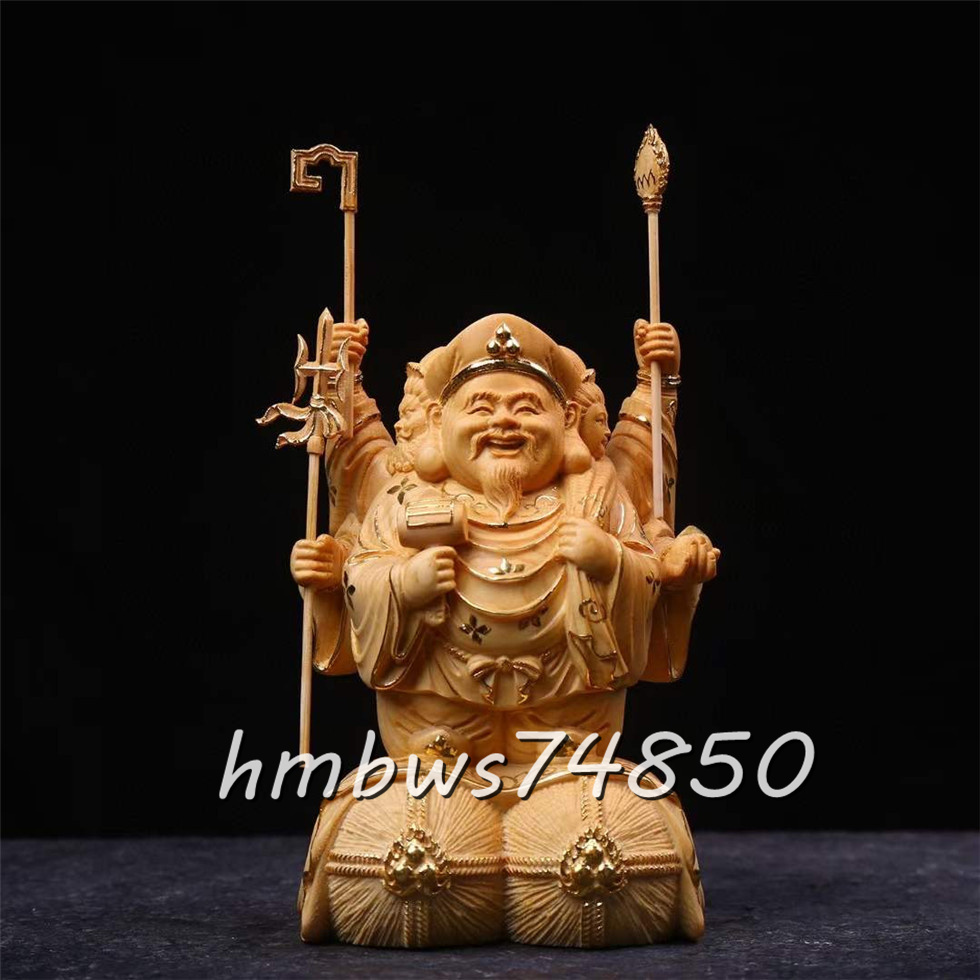 新品 大黒天 立像 財神 福神 ヒノキ檜木製 自然木 仏像 職人 手作り 置物 彫刻 美術品 東洋彫刻 高さ15cm